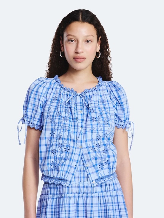 Free Assembly Tops - Free Assembly Embroidered Cropped Cotton Top Short Sleeves